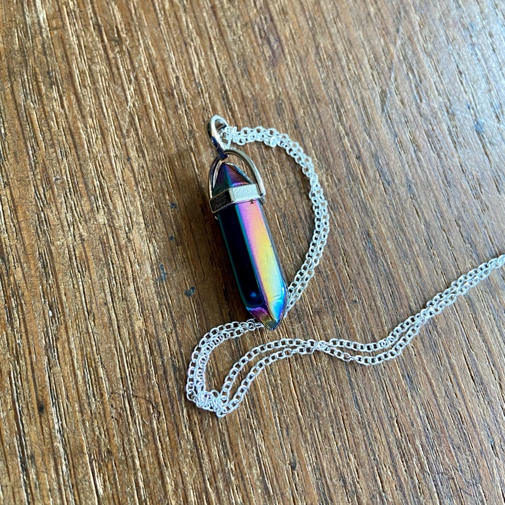 Hematite rainbow hexagonal stone necklace NWOT